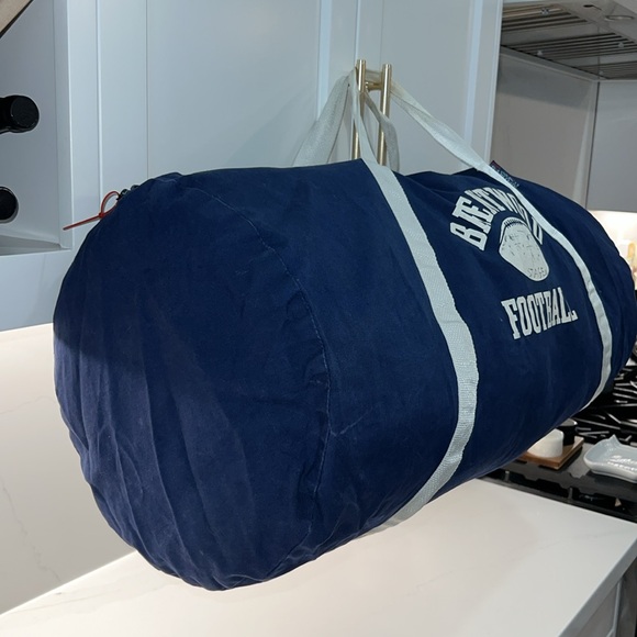 VINTAGE Athletic Bag Company “BRENTWOOD FOOTBALL” Canvas Duffel Bag Navy & White - Picture 8 of 16